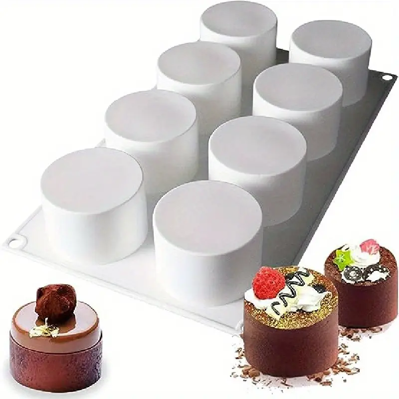 1pc The High Tube Silicone Mold For Baking Mousse Cakes, 3D Silicone Baking Molds For Cakes, French Dessert Molds For Brownies And Pastries, Ice Cream, Cake Decorating Molds, High Tube Shape (8 Cavities)