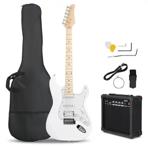 Glarry 39 Inch Electric Guitar Kit for Beginner, HSS Pickups 6 String Solid-Body Full Size Adults Electric Guitars W/Amplifier, Bag, Strap, Cable, Accessories - White