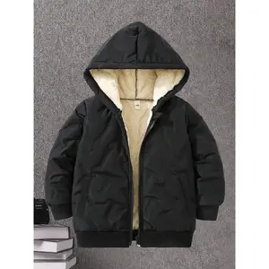 Boys' Casual Fleece-Lined Zip-Up Hooded Jacket - Warm, Comfortable, and Stylish for Fall/Winter, Black with White Fur Trim, Perfect Gift for Kids, Cozy Fall Wear |     Trendy Kids Jacket |     Durable Kids Clothing, Boy Hoodie