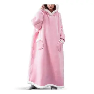Warm Wearable Blanket Winter Extended Hooded Lazy Blanket Flannel Lamb Wool Extended Large yk901