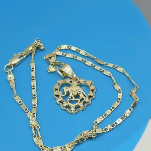 N17-Gold tone elephant necklace 3mm 17.3 inches diamond cut style chain 9.1 grams copper gold plated