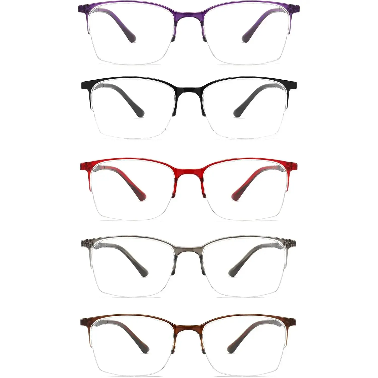 5 Pack One-Piece Half Frame Reading Glasses Women Men Flexible Blue Light Computer Lightweight comfort Readers