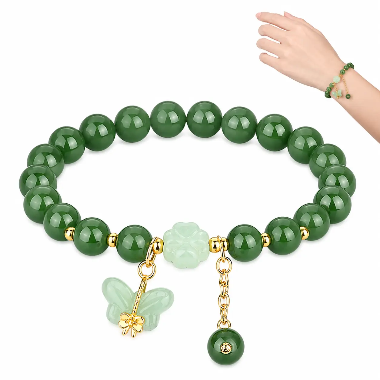 YLNWH Lucky Four-Leaf Clover Green Aventurine Bracelet - Manifest Wealth & Prosperity Crystal Charm YLNWH Lucky Four-Leaf Clover Green Aventurine Bracelet - Manifest Wealth & Prosperity Crystal Charm