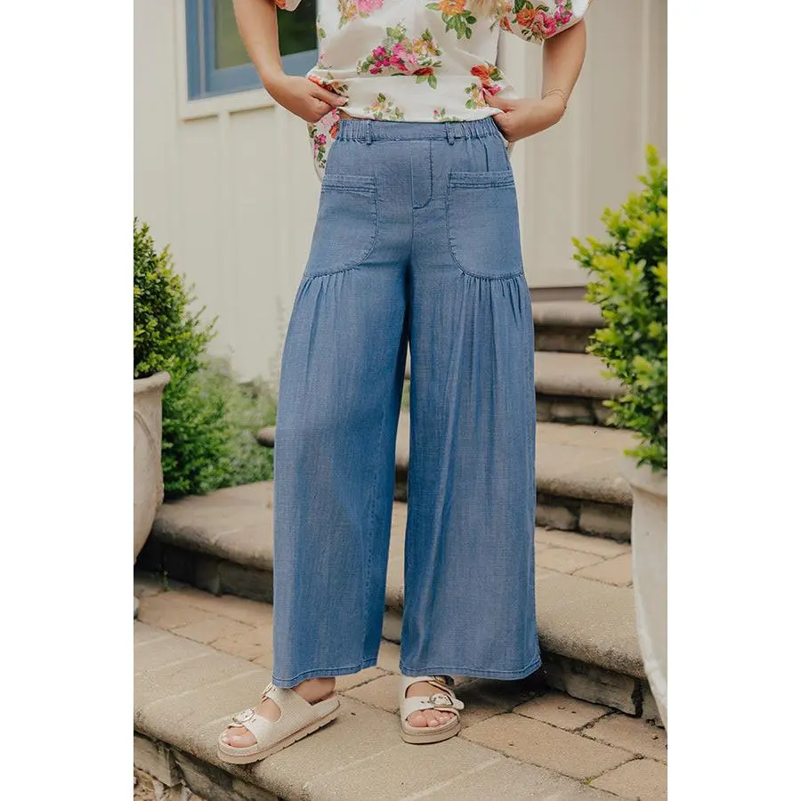 The Vivienne High Waist Wide Leg Chambray Pants