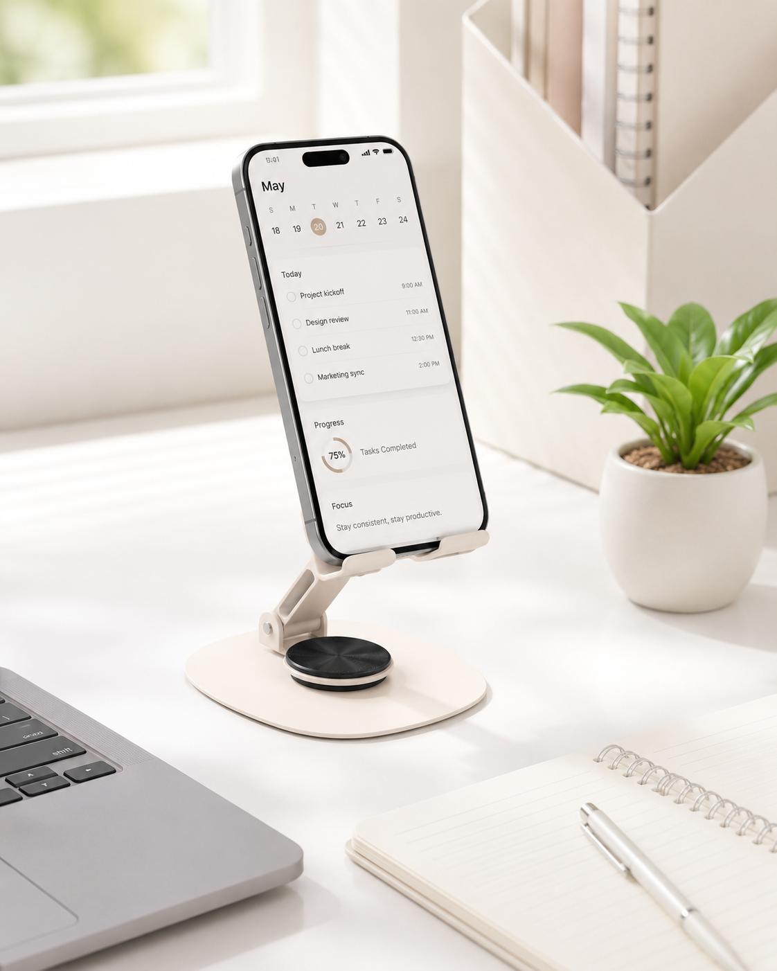 Phone Stand for Desk, Adjustable 360° Rotating Foldable Smartphone Holder, Compact Portable Desktop Cell Phone Stand for Office, Home, Kitchen & Bedside, Compatible with iPhone & Android#TikTokBackToSchool