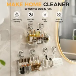 Wall Mounted Shower Organizer Suction Cup Storage Box Multifunctional Clear Hanging Shelf for Family Bathroom Storage