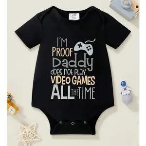Baby Boy Slogan Print Round Neck Short Sleeve Casual Bodysuit