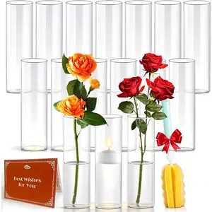 16 count Glass Cylinder Bud Vases for Centerpieces,7.7 In Tall Clear Flower Vases in Bulk,Glass Small Vases Floating Candle Holder for Party, Decor,Wedding Decoration,Birthday,Anniversary, Shower