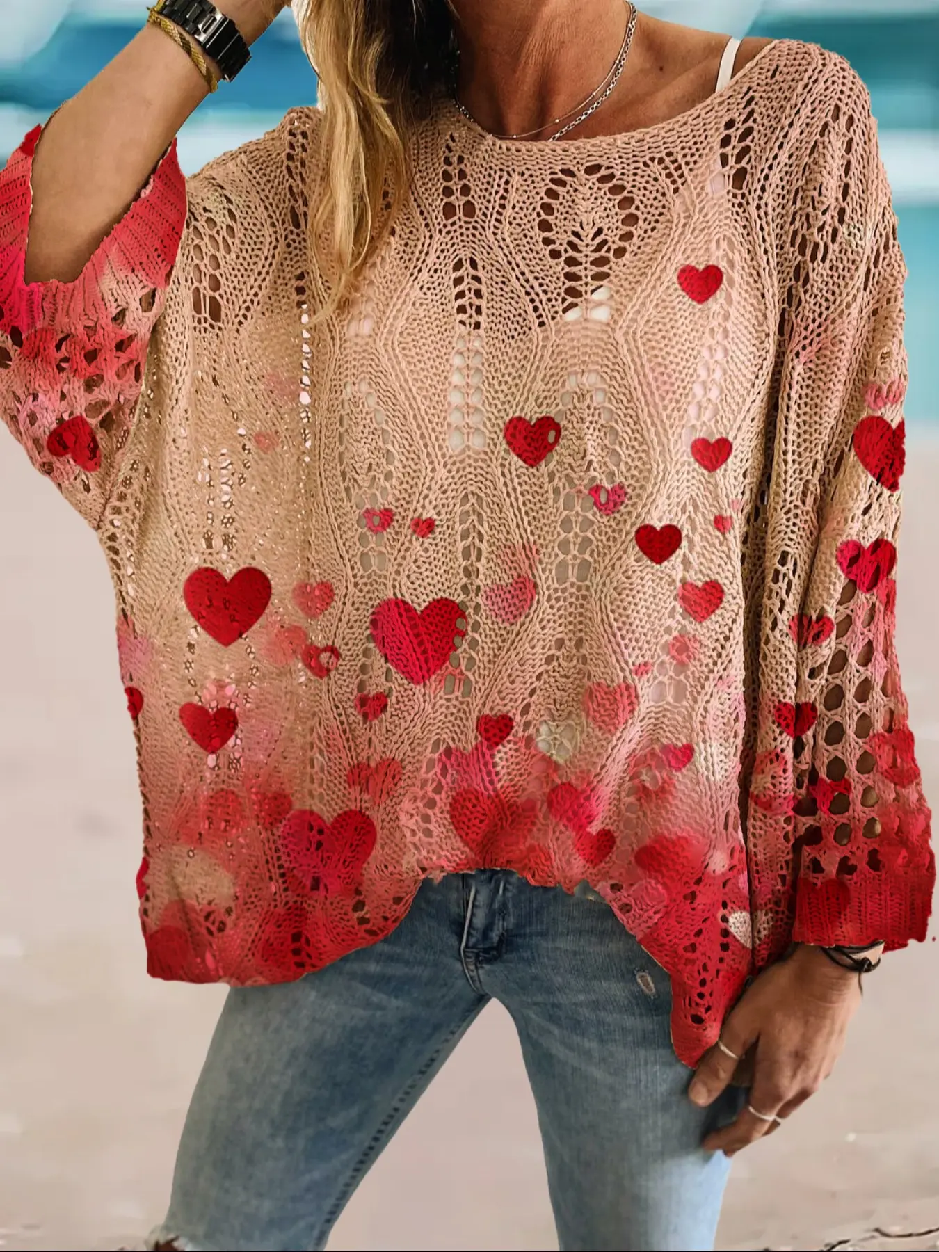 Women's Christmas Long Sleeve Knit Top, Casual Elegant Holiday Style, Loose Batwing Shoulder Design, Spring Fall Fashion Knitwear