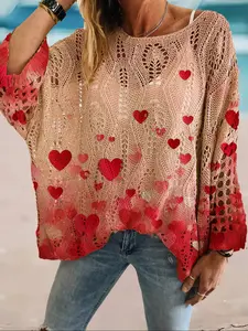 Women's Christmas Long Sleeve Knit Top, Casual Elegant Holiday Style, Loose Batwing Shoulder Design, Spring Fall Fashion Knitwear