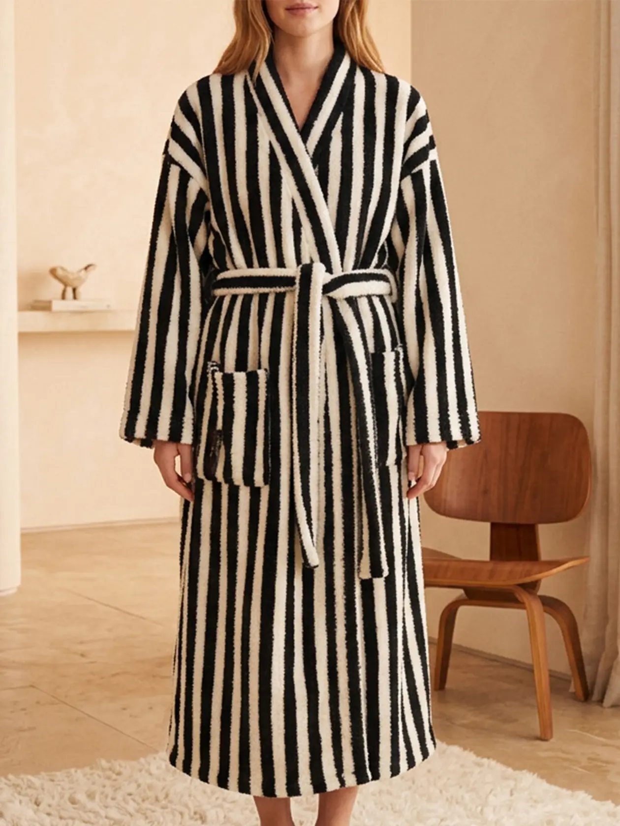 Acidpack Women's Striped Fluffy Long Plush Bathrobe - Loose Maxi Nightwear, Warm Cozy Thick Gowns, Women's Clothes Loungewear Wardrobe Robe, Long Length