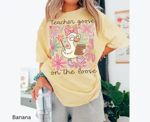 Comfort Colors Goose Teacher Shirt Silly Teacher Goose on the Loose Teacher Gift Back to School Shirt Floral Funny Goose Teacher Team Shirts
