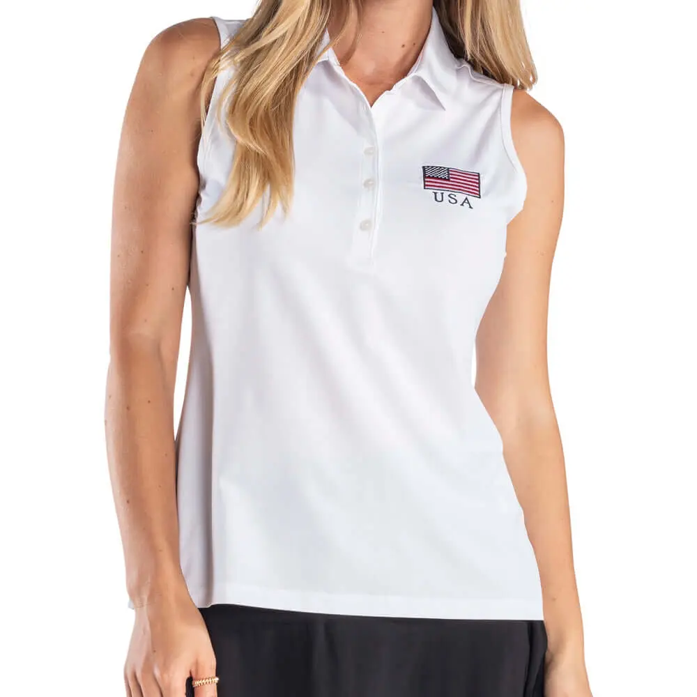 Women's  Greg Norman Sleeveless USA Polo Sports Tops Fitness Top