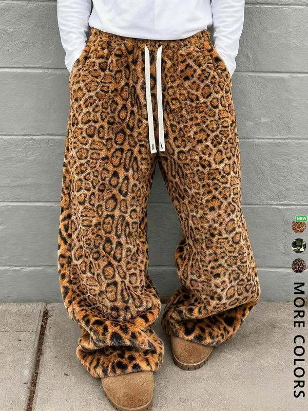Unisex Leopard Print Fleece Pants, Soft Rabbit Fur Fabric, Fall Winter Warm Comfort, Street Hip Hop Style, Daily & Outdoor Wear Unisex Leopard Print Fleece Pants, Soft Rabbit Fur Fabric, Fall Winter Warm Comfort, Street Hip Hop Style, Daily & Outdoor Wear