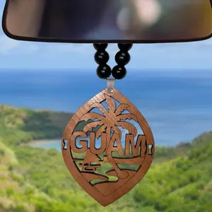 Guam Ornament - 4 Inch & 5 Inch Unfinished Wood Decor For Wood Enthusiasts - Cherry Hickory Mahogany Options - Natural Touch for Vehicle Interior