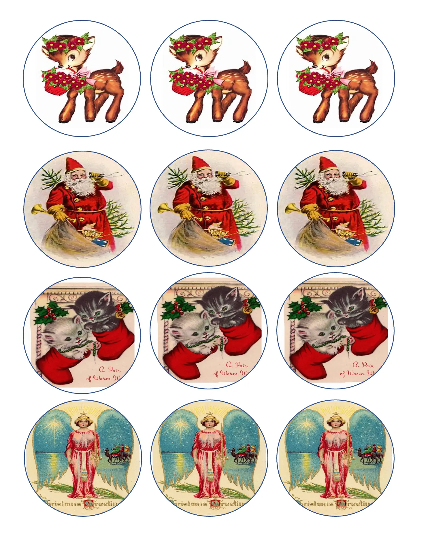12-Piece Vintage Classic Christmas Pre-Cut Edible Image Wafer Paper Discs with Border - Chocolate & Vegetable-Based Edible Prints Cake Decoration Set, Size-Selectable Festive Party Supply for Desserts, Drink Toppers