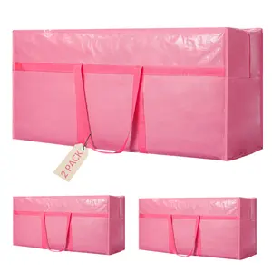 Extra Large Moving Bags Heavy Duty 2/4 Pack, 45.2x15.7x21.7 Inches PE Storage Bags with Reinforced Handles for Moving, Packing, Traveling, and Home Organization, Pink