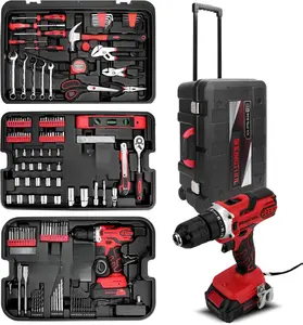 KINGTOOL Home Tool Set Kit - 286 PCS Home Auto Repair Tool Kit with Rolling Tool Box, Mechanic Tool Sets with 21V Max Cordless Power drill, Perfect for Homeowner, Diyer, Handyman