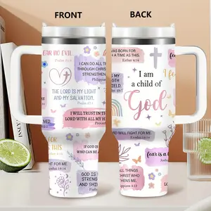 Traveler Tumbler 40 Oz BPA Free With Handle & Straw Inspirational Bible Verse Travel Mug For Cars Water Bottles Outdoor Sports Drinkware Flasks Faith Gift Christmas & Thanksgiving Gift
