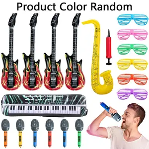 1 set 19-Piece Inflatable Hip Hop Party Toy Set with 4 Piano Designs, 4 Electric Guitars, 6 Microphones, 6 Funky Glasses and More for Concert Theme Parties Party Event Props