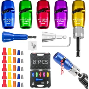 Wire Stripper for Drill, Wire Twister Tool for Drill, 14-12-10-8-6 Gauge drill wire stripper, wire twister, 8 In 1 Professional Electrician Wire Nut Twister for drill Stripping and Twisting Tool, 8 count