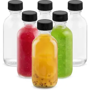 4OZ Small Glass Bottles with  and Funnels, 120ml Boston Round Glass Bottles, Leak Proof Mini Travel Bottle,  for Diy Essential Oils, Hot Sauce and Juices, 6 Pack Clear