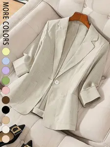 A women's solid color fashionable lightweight elegant high-end three-quarter sleeve blazer, suitable for spring and summer, ideal for commuting and daily wear.