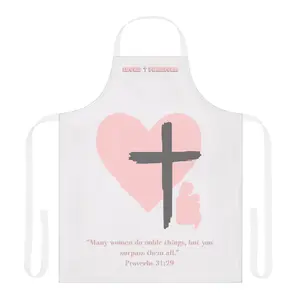 Christian Floral Print Lightweight Decorative Apron with Strap - Loved + Forgiven Mother's Day Heart Cross, Proverbs 31:29 Inspirational Kitchen Accessory