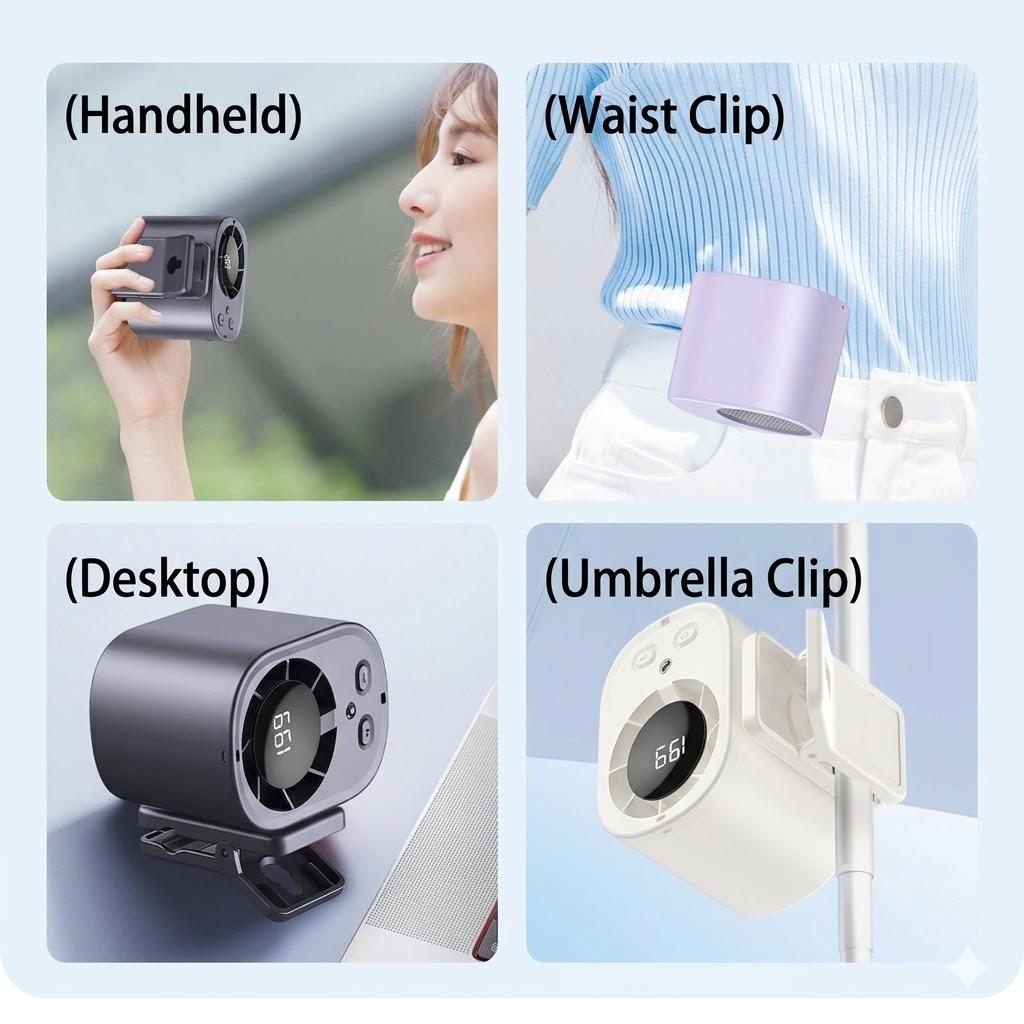 2026 Clip-on Fan (with LED Display) — Versatile for Multiple Scenarios: 360° Rotation, 100 Adjustable Speeds, USB Charging