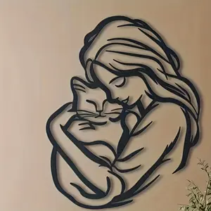 Unique Cat Hugging Metal Wall Art, Artwork, Durable Iron Structure, Perfect Gift for Cat Lovers, Ideal for Modern Home Decor & Christmas Gifts