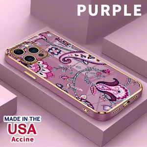 Case for iPhone 15 Pro Max 16 14 Plus 13 12 11 X XS Max XR Floral Paisley Grace Luxury Golden Edge Elecroplated TPU Camera Lens Protection Mobile Phone Cover Gift for