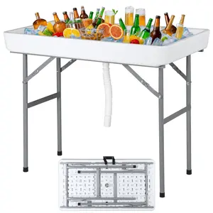 ZENY 40.5-in Folding Ice Cooler Table with Detachable Skirt & Drain Hose for Outdoor Gatherings Picnic Beverage Party White