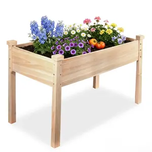 48 x 24 x 30 Inches Raised Garden Bed, Elevated Wood Planter Box Stand for Backyard, Patio, Balcony with Bed Liner, 200 Pound Capacity - Natural