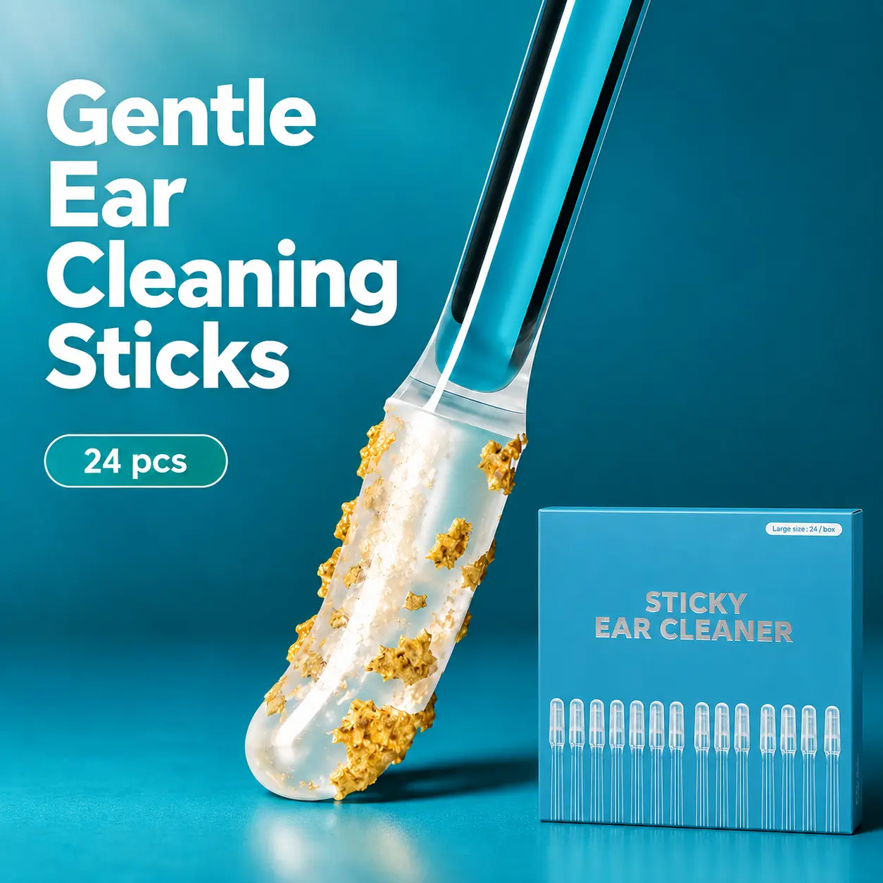 Sticky Ear Cleaning Sticks for Adults, Reusable Resin Tip Ear Wax Removal Picks, Dry Earwax Cleaner Tool with Individual Caps, Portable Ear Care Accessory 24 PCS