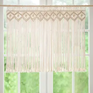 Macrame Valance Bohemian Short Door Curtain, Handcrafted Tassel Small Window Drapery for Kitchen & Bathroom, Home Wall Tapestry Decor