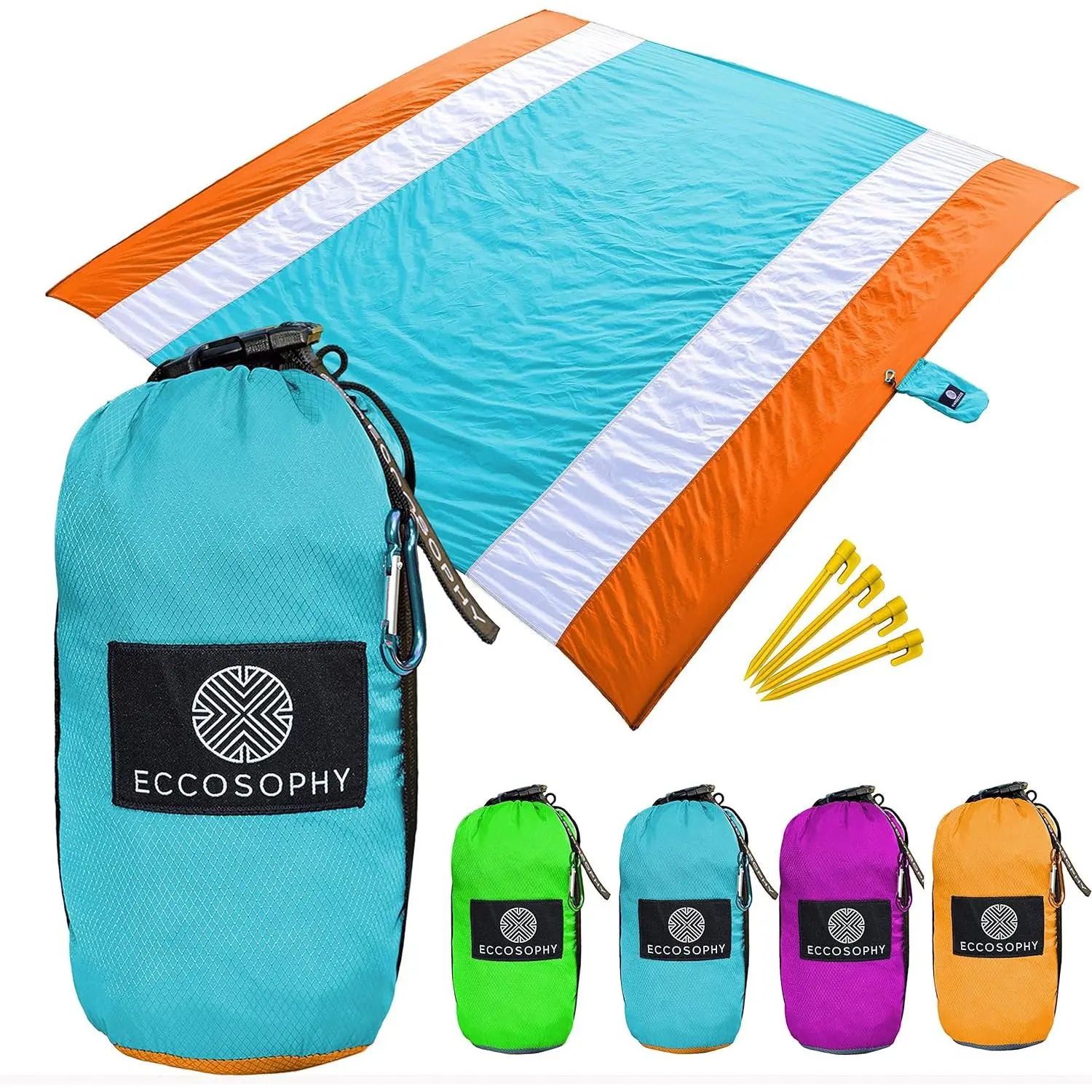 Outdoor Sand Proof Ripstop Parachute Nylon Blanket - Large, Compact Carry, Quick-Drying for Beach Camping & Festivals, 2 Anchor Systems with Anchor Pockets, Machine Washable for Beach Lovers & Friends, Lightweight, Unisex, Large Size, Sport Event, Portabl