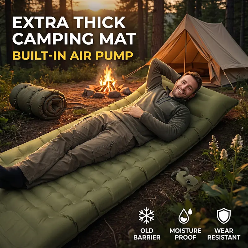 WKEFF Camping Sleeping Pad, Ultralight Camping Mat with Pillow, Built-in Foot Pump Inflatable Sleeping Pads Compact for Camping Backpacking Hiking Traveling Tent, Single, Green