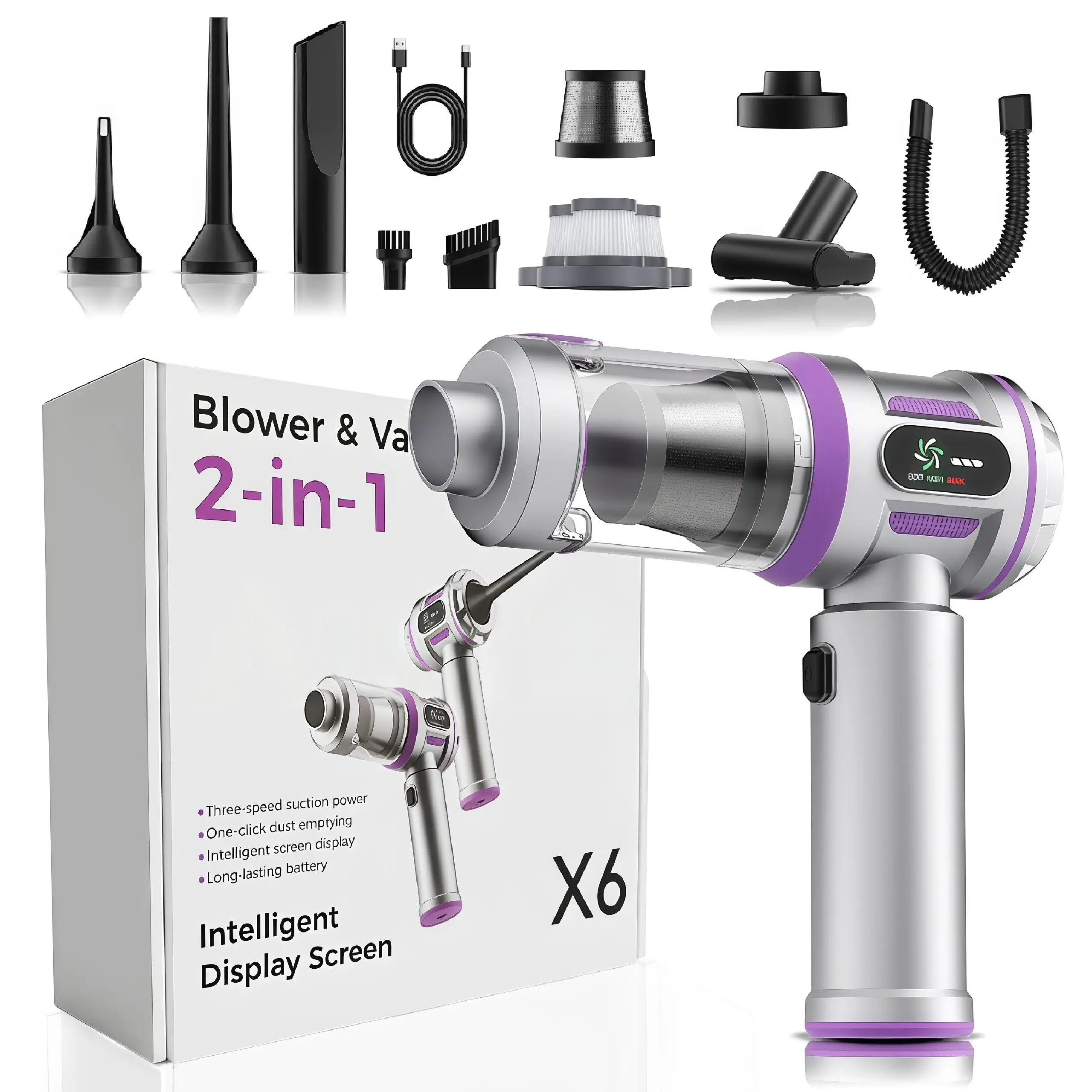 AUTTIK X6 Cordless Car Vacuum High Power, Handheld Vacuum with Flexible Hose and Multi Brush, Brushless Motor, Blow & Suction Mode, Portable Vacuum for Car Interior Home Cleaning Cleaner Automotive