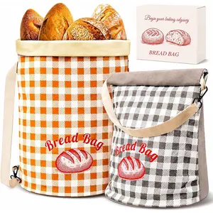 Beeswax Bread Bags for Homemade Bread, Sourdough Bread Bags with Zipper Access, Upright Base, Adjustable Roll-Top Design, 2-Pack   Storage Bag for Freezer to Keep Loaves