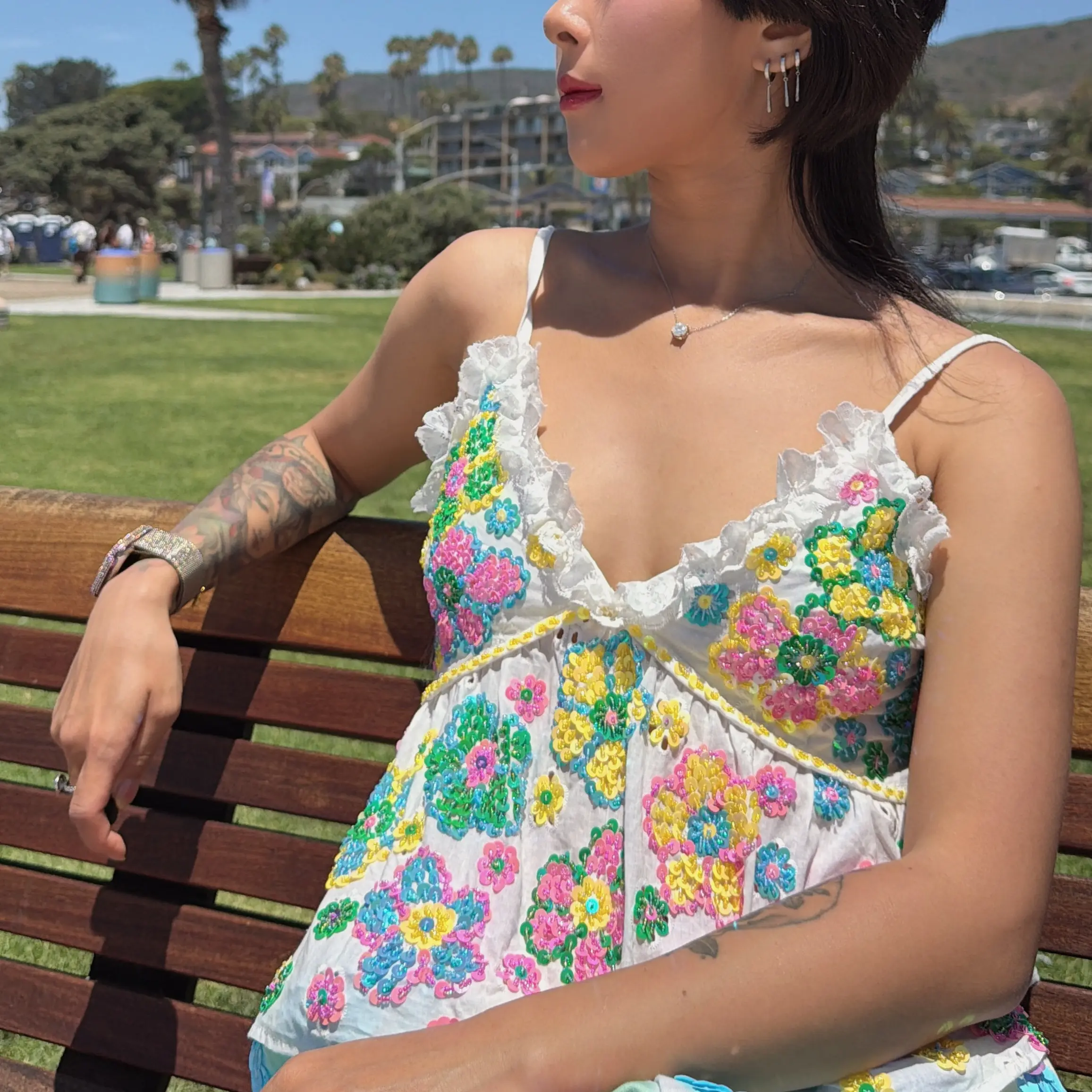 #333LunaSparkle handmade designer Sexy floral spaghetti strap