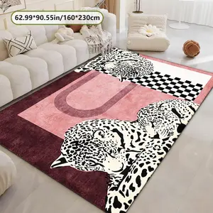 Velvet Leopard Print Animal Print Rug, Fashionable Home Decor Carpet for Hallway, Living Room, Bedroom, Indoor Outdoor Holiday Decoration
