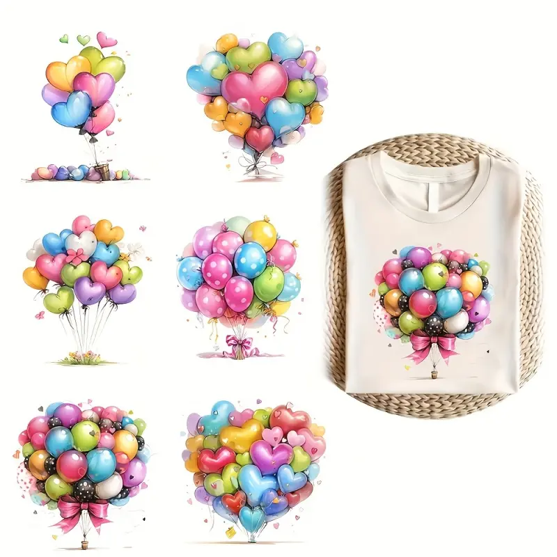 6 Pcs Washable Hot Air Balloon Iron-on Patches Multi-color Vinyl Heat Transfer Stickers for Clothing Swimwear T Shirts Pillows Backpacks Handbags