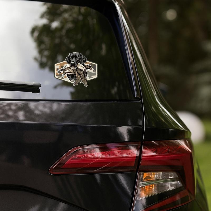 _Black Lab Hunting Dog with Duck Sticker, Duck Camo Labrador Decal, Retro Camo Hunting Patch Hunting Boys Sticker