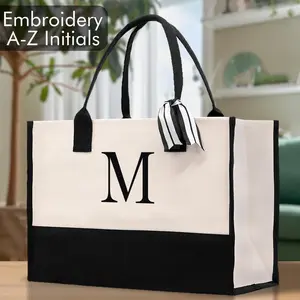 Personalized Monogrammed Cotton Canvas Beach Tote Bag, Bridesmaid Gift, Personalized Tote, Initial Tote Bag, Monogrammed Tote, Canvas Tote, Custom Tote