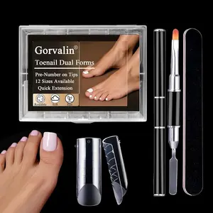 Poly Gel Toe Nail Form Kit - 120 Pcs Reusable Dual Toe Molds for Acrylic Extensions and Pedicure | Full Cover Nail Tips with Dual-Ended Gel Brush and Nail File | At-Home or Professional Use