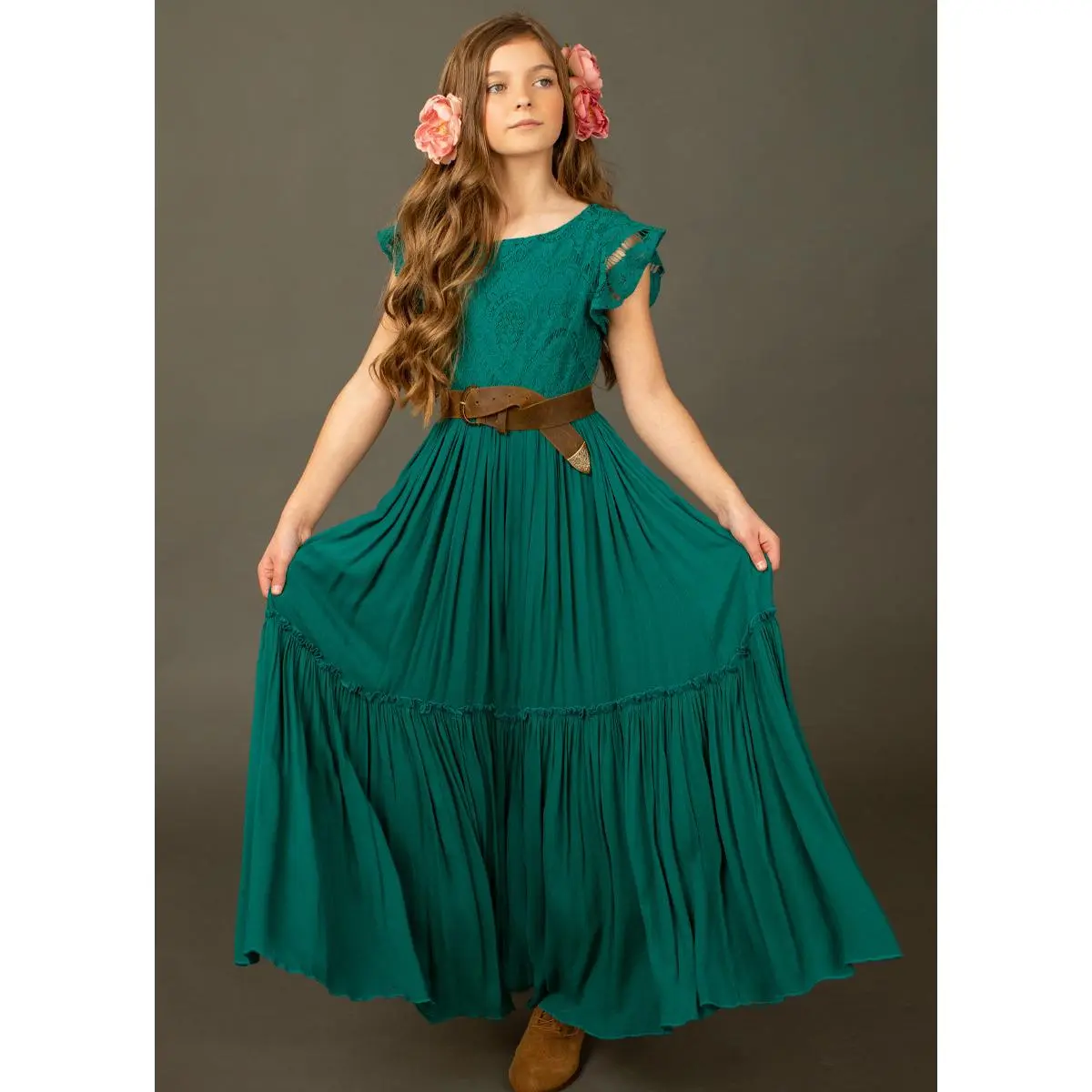 green emerald velvet dress Macy Dress main image 1