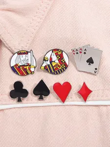 7-Piece Creative Classic Poker Enamel Brooch Set, Poker Spades Heart & Comic Queen Badge, Unisex Lapel Pin Accessories for Hats Bags, Drop Set Pins