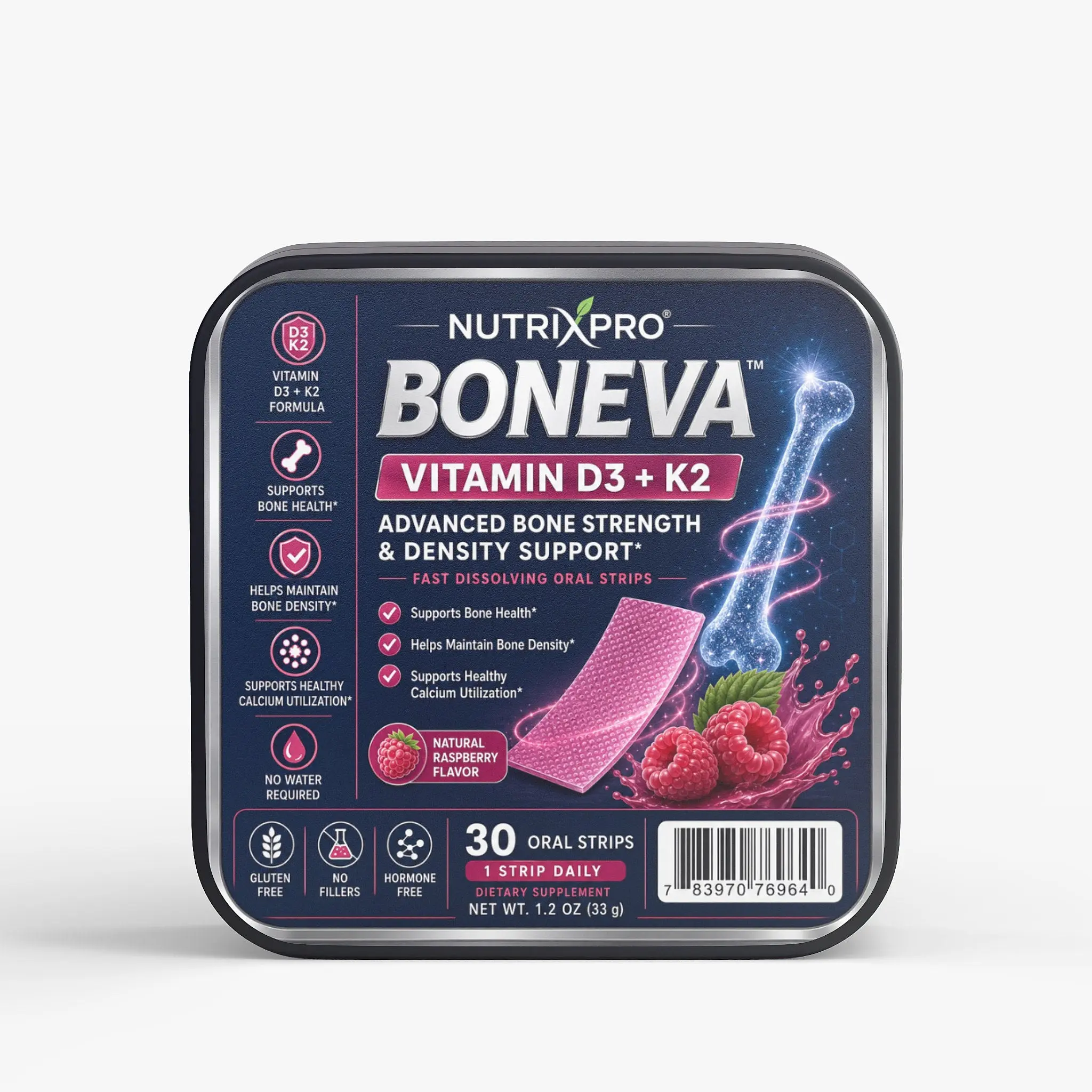 NutrixPro Boneva Bone Support Strips – Vitamin D3 & K2