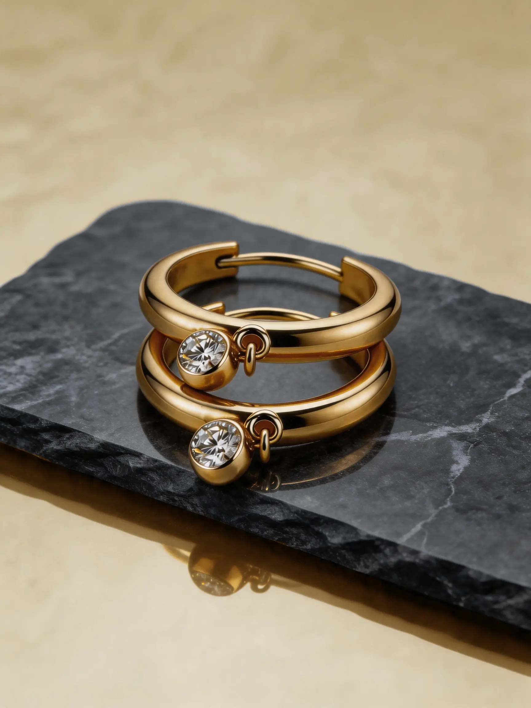 Women Gold‑Tone Dangle CZ Charm Hoop Earrings, Thick Huggie Click‑On Earrings with Dangling Zircon Pendant, Fashion Statement Ear Jewelry for Daily Wear