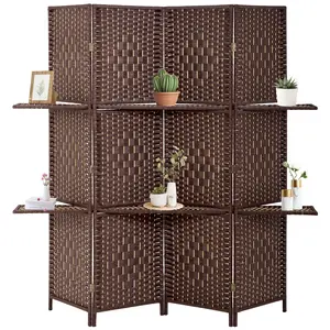 4/6 Panels Room Divider Wall Dividers Double Hinged Privacy Wooden Partition Screen with Removable Storage Shelves for Home Office Interior